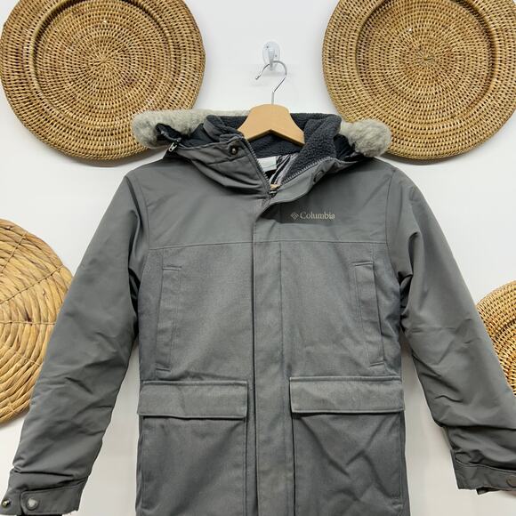 Columbia Gray Fleece Lined Hood Winter Coat Girls Small 8 Snow - Picture 3 of 8